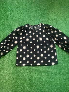 Who What Wear Black Blouse with White Burst Floral Print